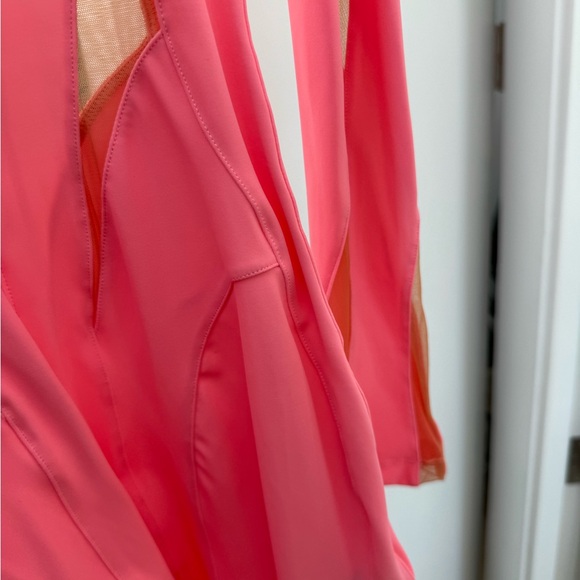 NWT MUGLER x HM Mesh Panel Mini Dress Pink Longsleeve Bodycon Mesh Cut Outs XS - Picture 7 of 9